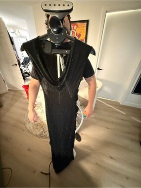 Black Sparkle Cowl Neck Evening Dress